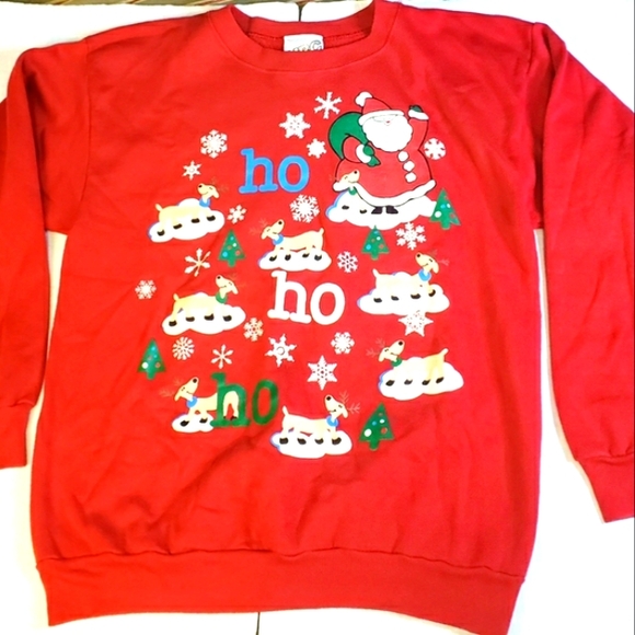 Red Vintage Christmas Sweatshirt Santa Ho Ho Ho Ulgy Xmas Sweater - Picture 4 of 11